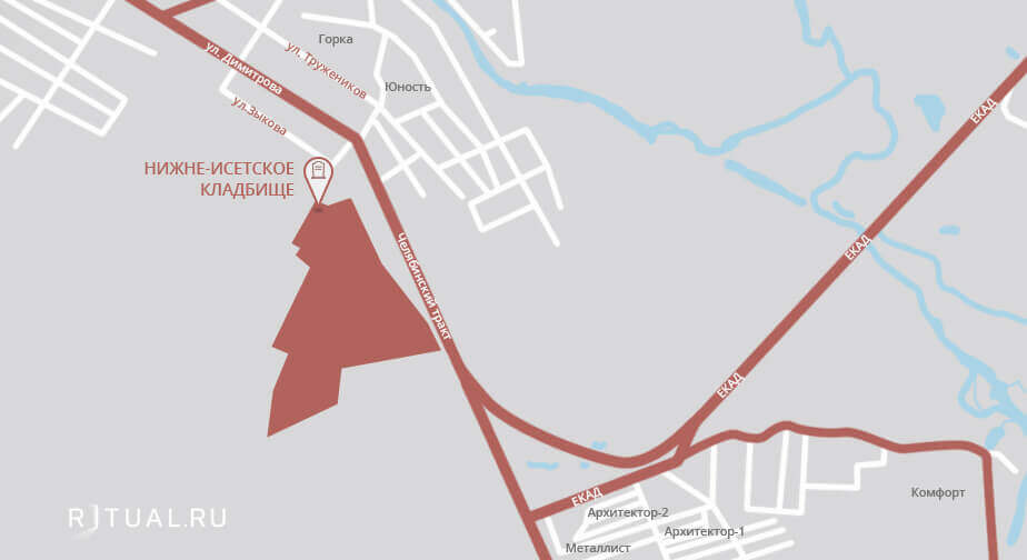 Схема проезда к колумбарию Нижне-Исетского кладбища
