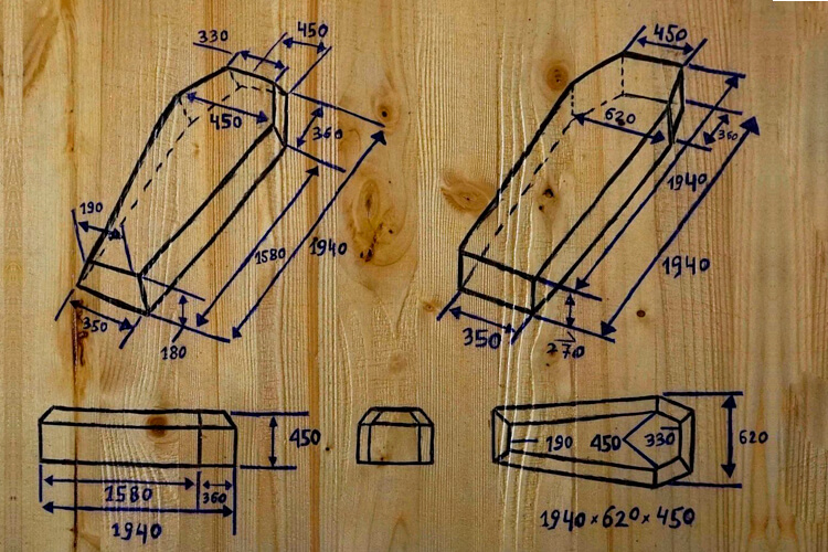 Размеры гроба стандарт чертежи