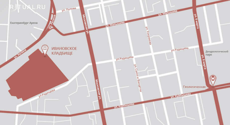 Ивановское кладбище на карте